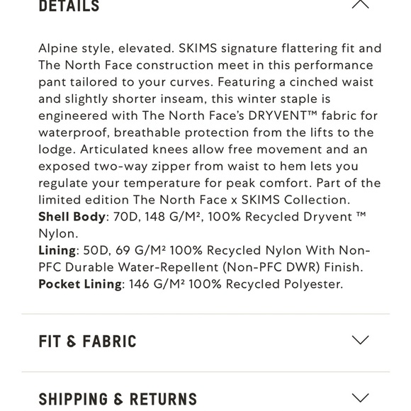 SKIMS X NORTH FACE SKI PANTS - NEVER WORN!! Size too big for me.. I’m so sad! - Picture 5 of 8